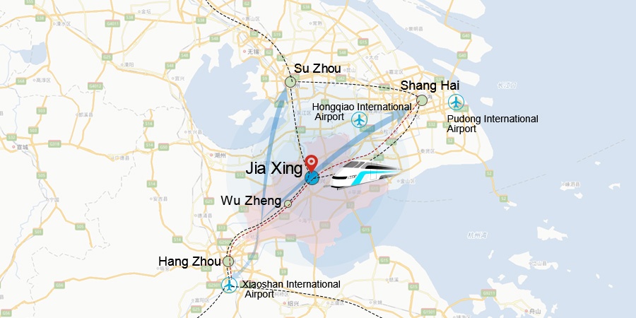Map showing Jiaxing between Shanghai, Suzhou and Hangzhou