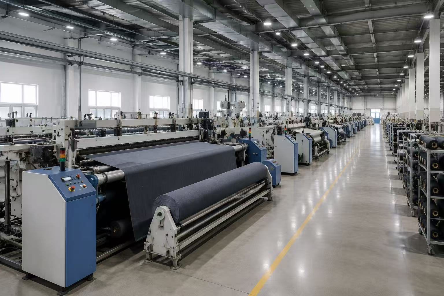 Wide view of Newway Textile's weaving workshop and production lines