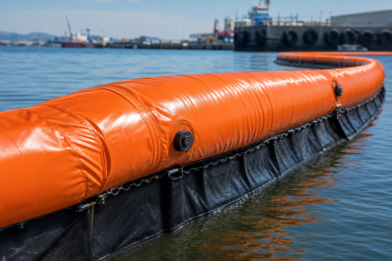 Inflatable oil boom made with FLEX Composite